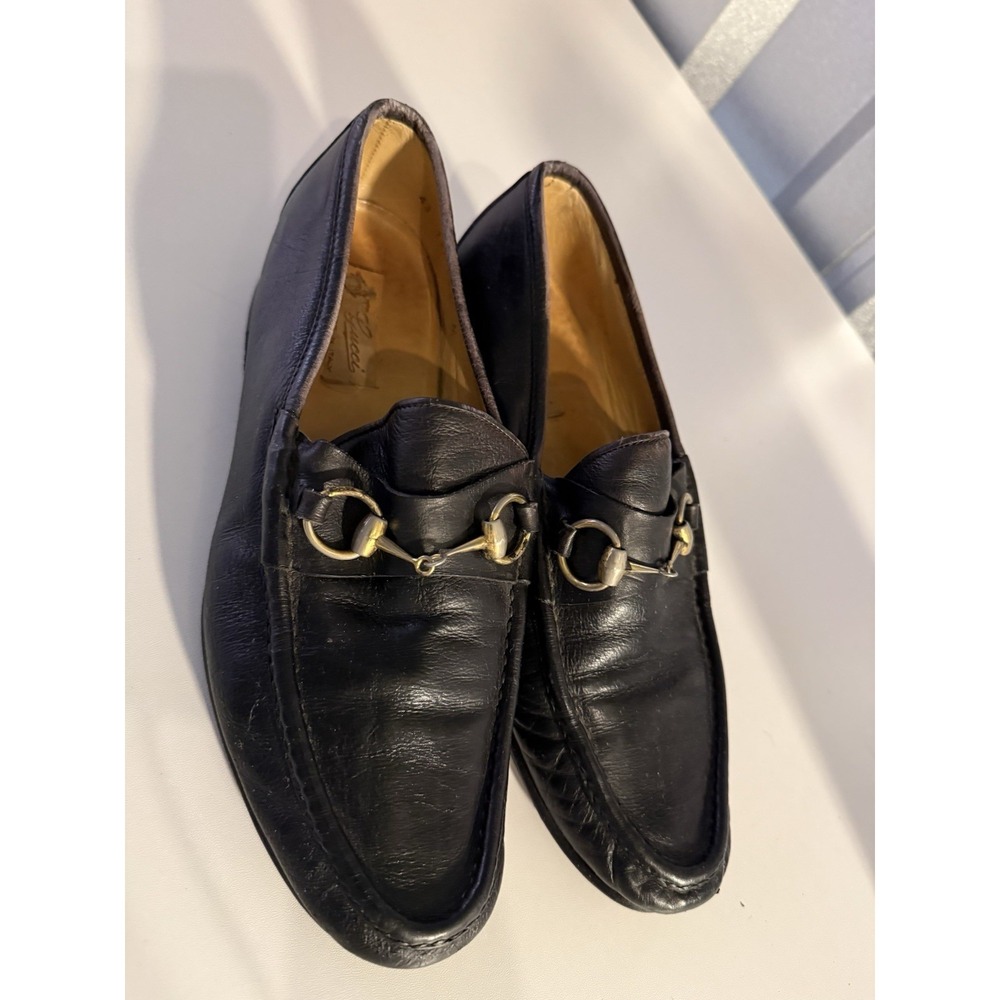 Gucci Vintage Loafers Mens Size 9.5 (43) Black Leather Horsebit Slip On Dress
